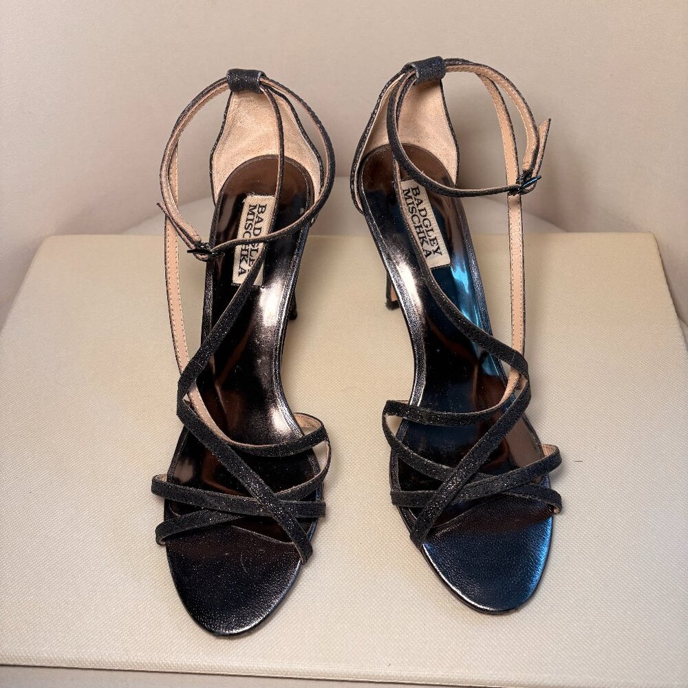 Badgley Mischka Landmark Glitter Heels, Black, Sz 8.5